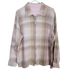 DressBarn Woman Sz 2X Plaid Waffle Weave Shaket Shirt Jacket Corduroy Accents